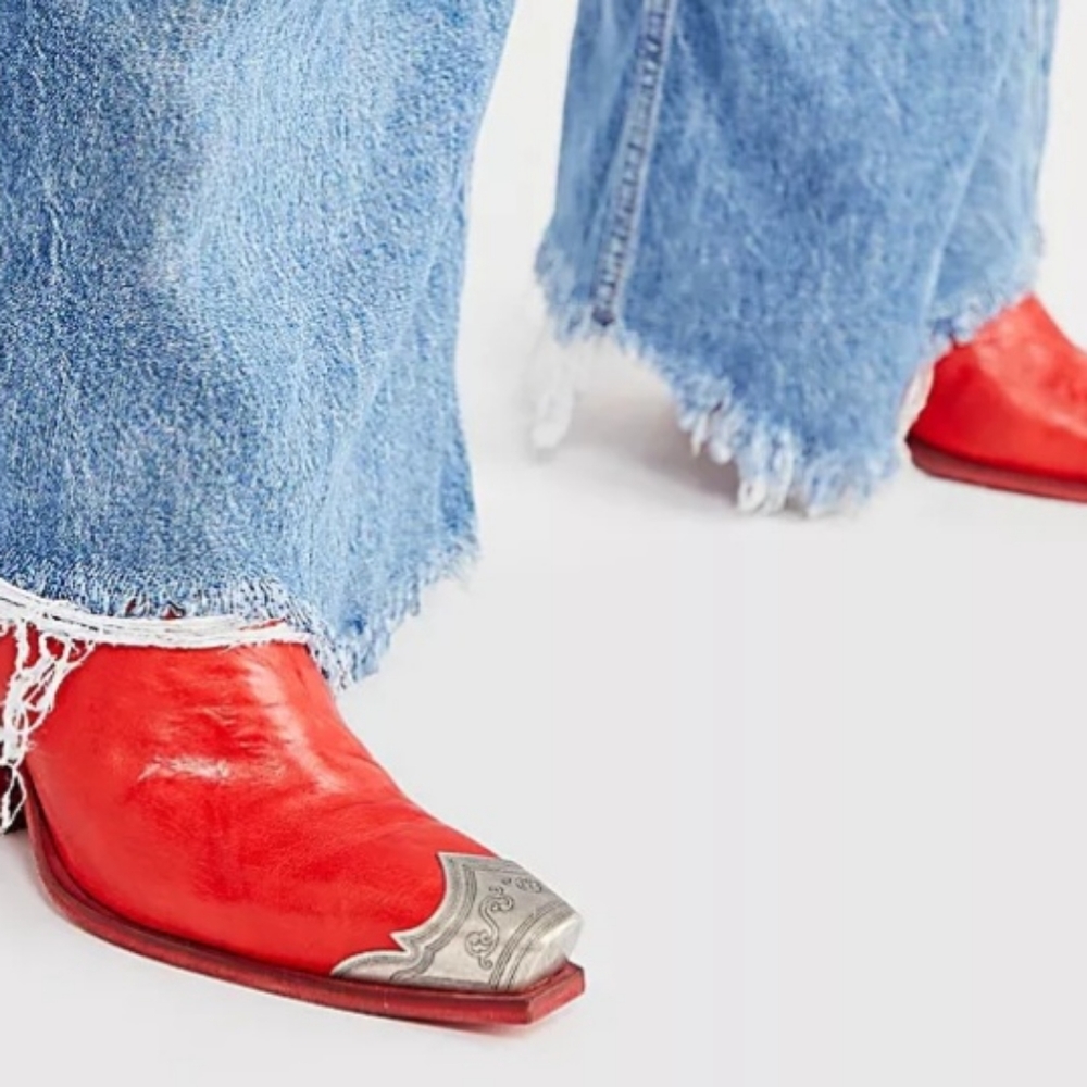 Free People Red Heeled Boots with Silver Accents - Picture 8 of 8